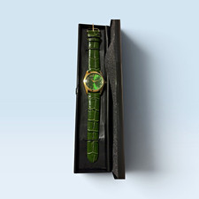 Gossip Women’s Quartz Wristwatch Green Sunburst Dial Leather Strap Gold Case Box