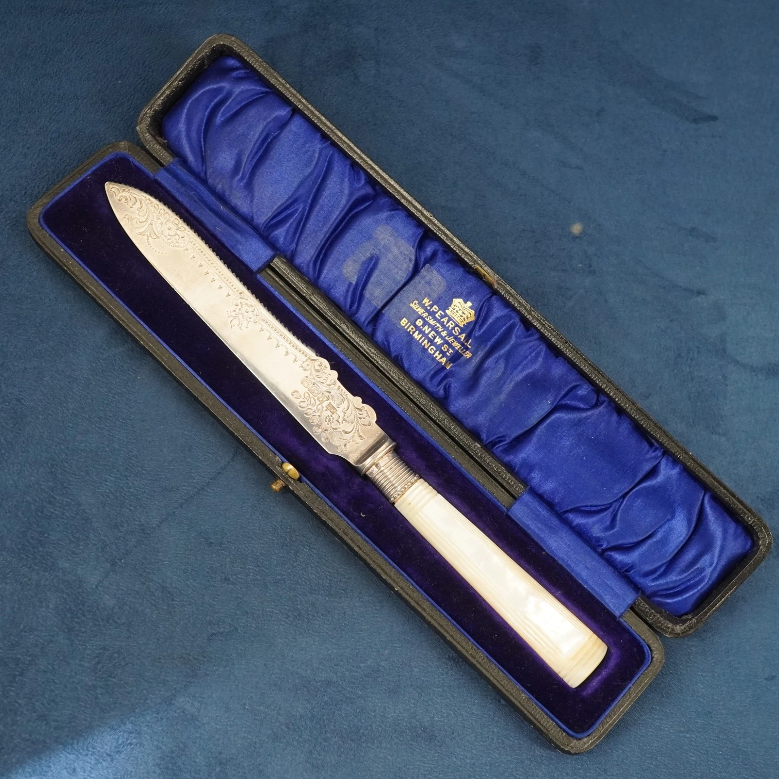 Antique Sterling & M.O.P. Serrated Knife in Orig. Box ca. 1907 - Free Ship US