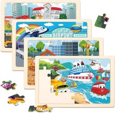 Wooden Puzzles for Kids Ages 3-5, 4 Packs Puzzles for Kids Ages 4-6, 24-Piece Tr