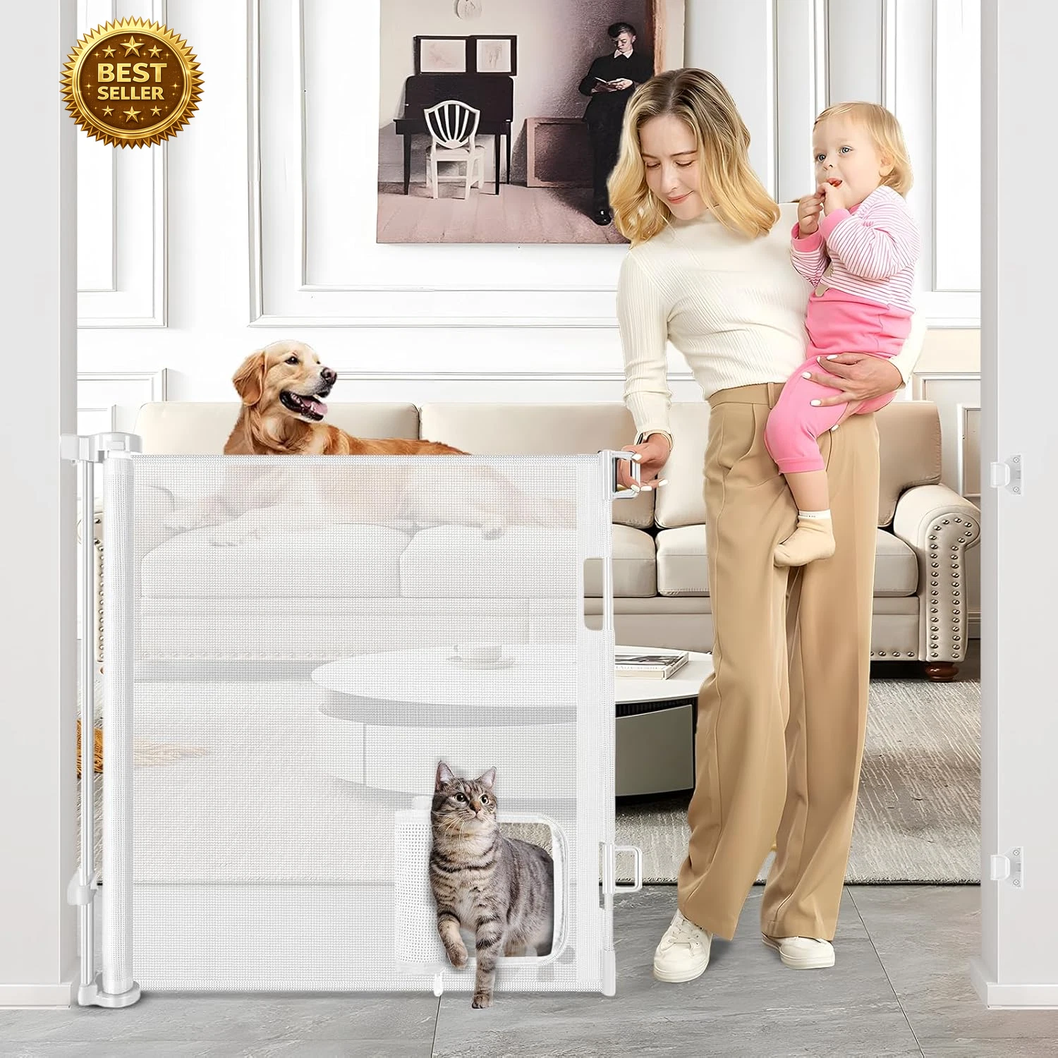 Retractable Baby Gate with Cat Door 55" Wide Retractable Baby Gate for Stairs Me
Opens in a new wind