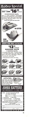Jones Hatters Tall Crown Dogger Western Cowboy Hats El Paso TX Vtg Mag Print Ad