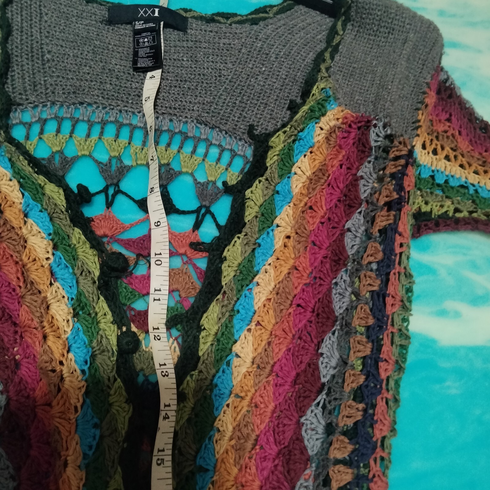 Women's Crochet Colorful Maxi Sweater Small - image 13