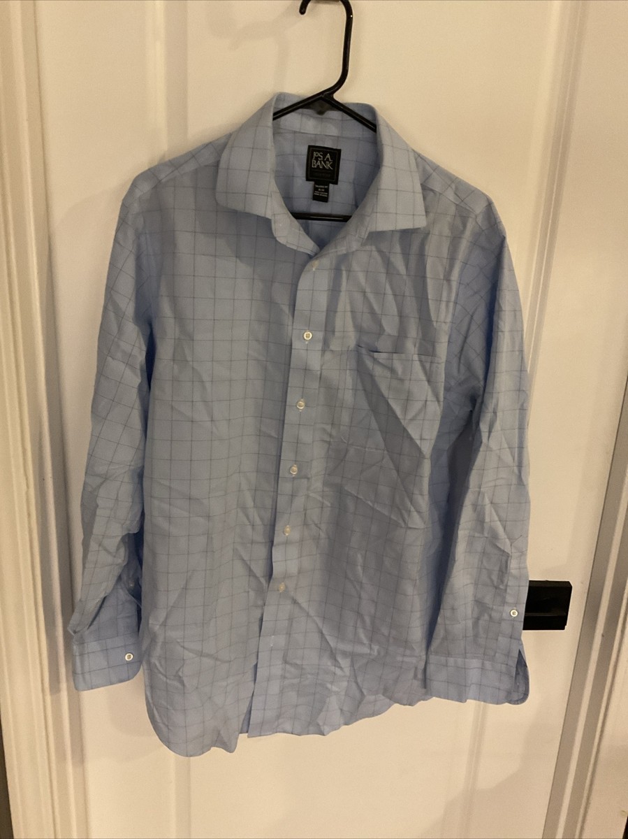Jos A Bank - Traveler Tailored Fit Dress Shirt - Blue & Brown - Men's Size  16-34 | eBay