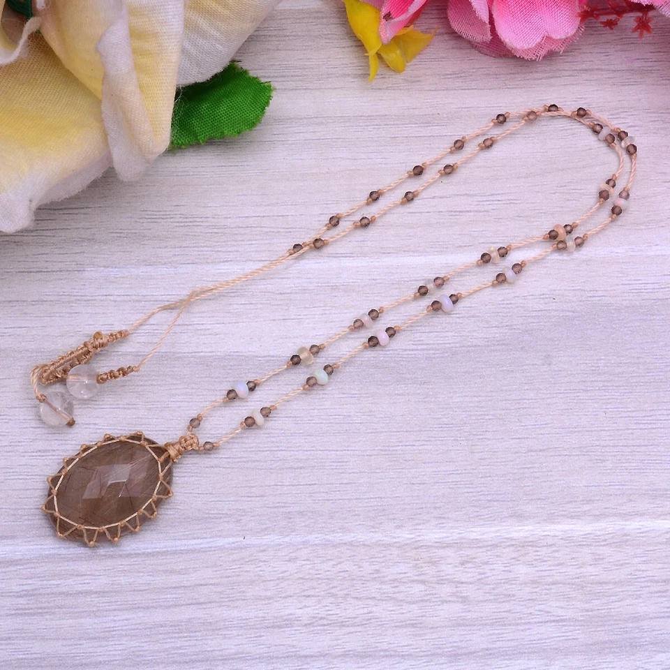 Natürlich Rutil Quarz Top Qualität Checker Schliff Makramee Perlen Handgemacht - Bild 4 von 4