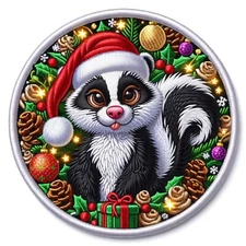 Christmas Skunk Patch Iron-on Applique Clothing Decor Santa Hat Wild Animal Snow