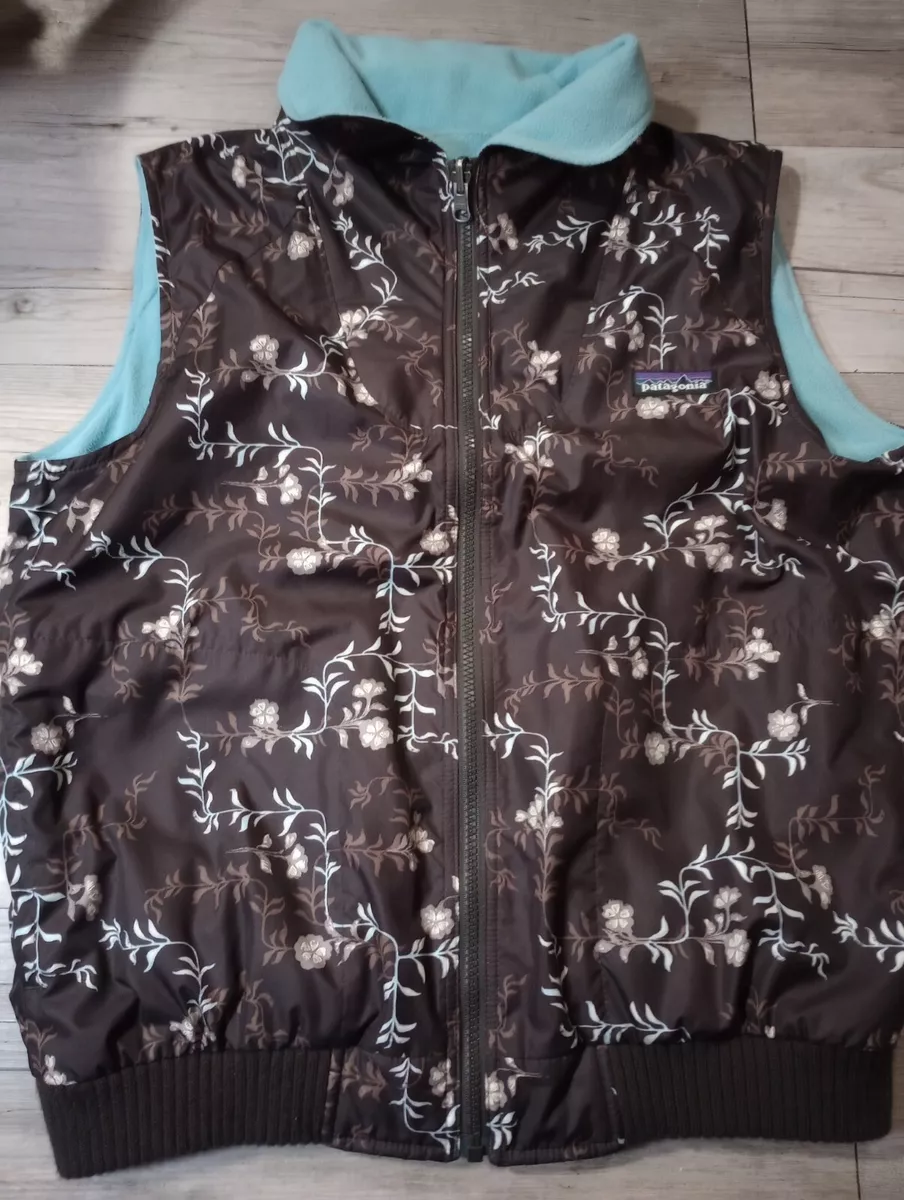 PATAGONIA REVERSIBLE VEST Women s M. Brown floral lt. blue