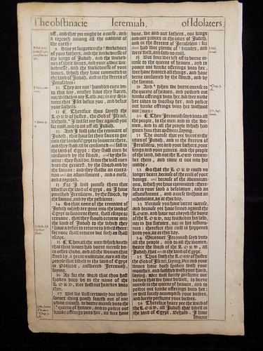 1611 KJV KING JAMES BIBLE LEAF PAGE BOOK JEREMIAH 43:3-44:25 OBSTINATE IDOLATERS - Picture 2 of 4