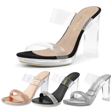 Women Clear High Chunky Block Heel Open Toe Wedding Party Sandals Shoes