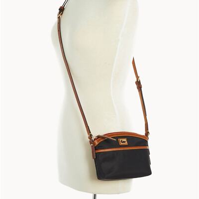 Dooney bourke wayfarer domed crossbody nylon bag black with tan