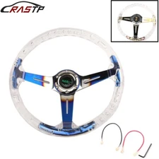 Crystal Steering Wheel Clear 6-Holes 350mm Bubble Burnt Spoke Deep Dish Racing