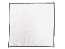 Battisti Pocket Square White with Olive Green Trim Pure linen