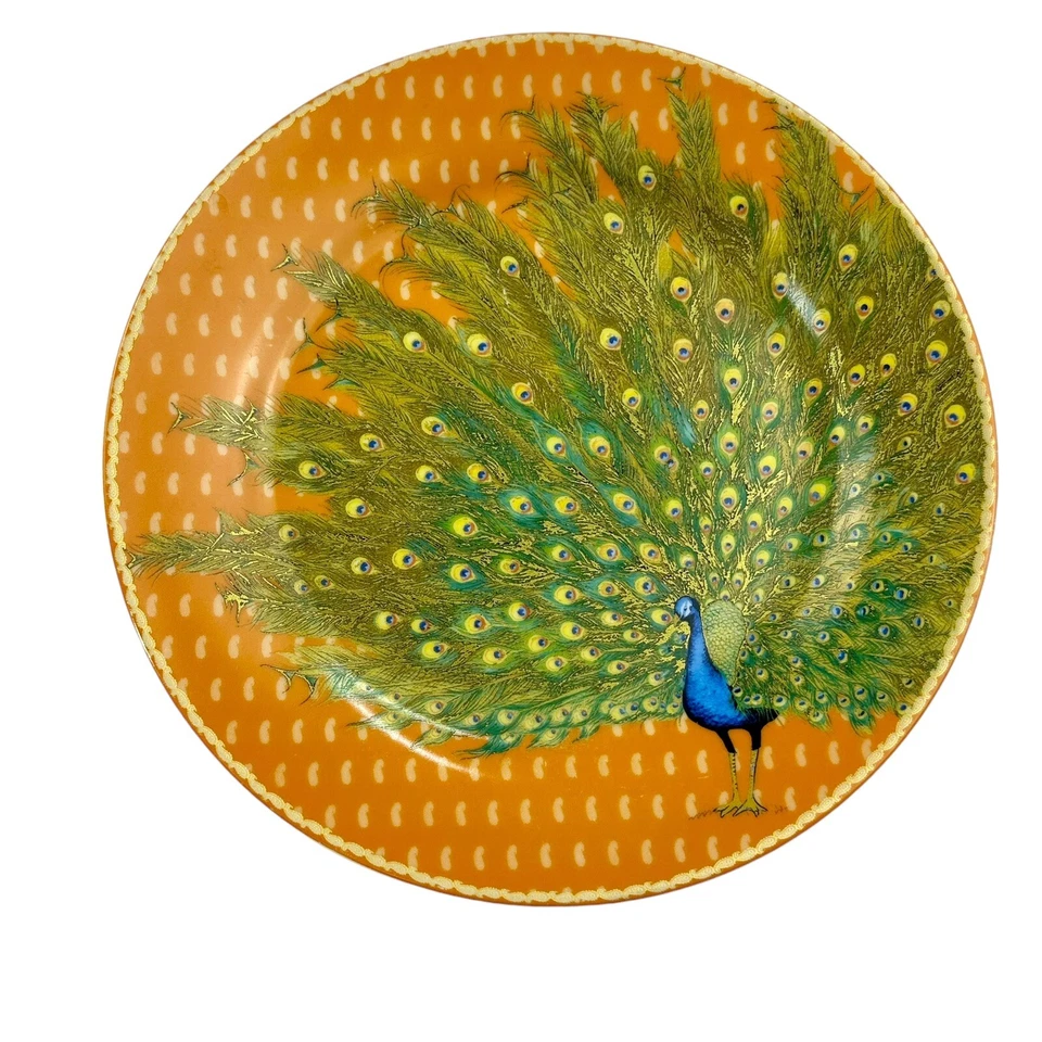 JUEGO DE 2 - Platos de Ensalada Williams Sonoma RAJ Pavo Real Dorado Azul Colibrí Pájaro Foto 2 de 4