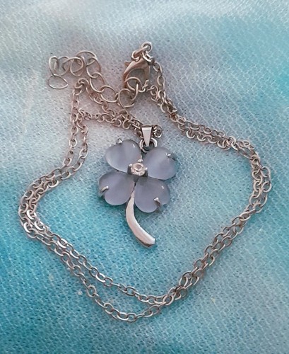 COLLANA FIORE OPALE BLU OCCHIO DI GATTO IN ARGENTO 925 PENDENTE CIONDOLO FIORE - Foto 10 di 18