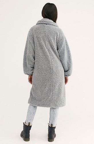 FREE PEOPLE TESSA TEDDY COAT DUSTY BLUE 