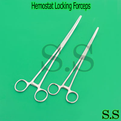 New 2pc Set 10'' + 12'' Curved Hemostat Forceps Locking Clamps Stainless Steel