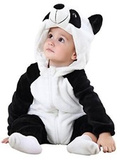 Baby Animal Costume Flannel Hooded Romper Jumpsuit Black White 463