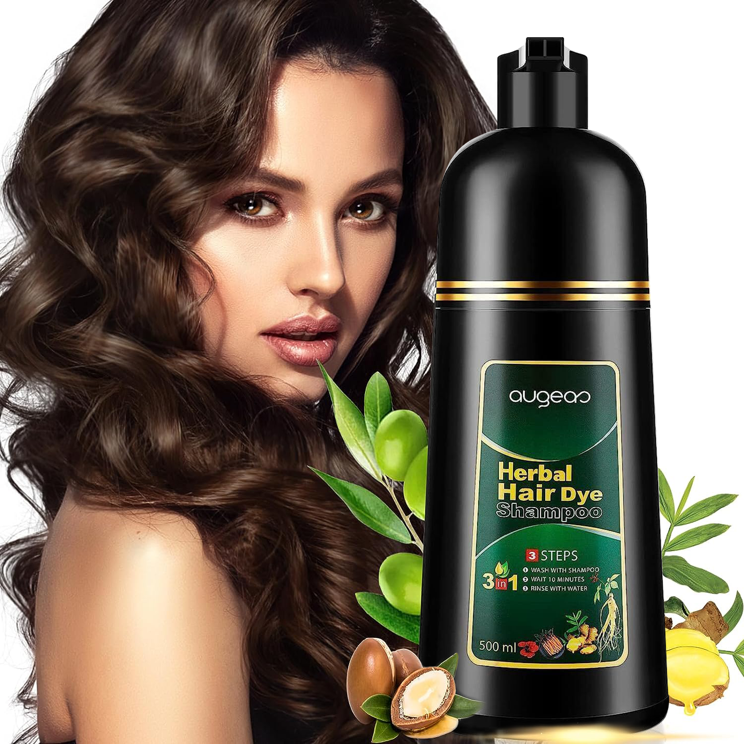 Hair Dye Shampoo Natural Herbal 3 in 1 Healthy Hair Color Shampoo Moisturizing-image