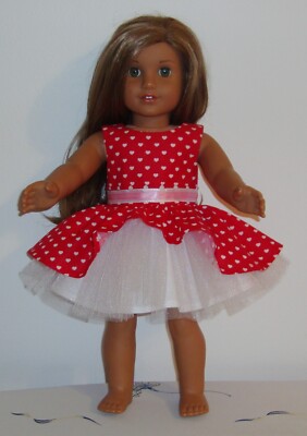 18'' Doll Valentine's Day Red Hearts Tulle Dress -New-Cute!