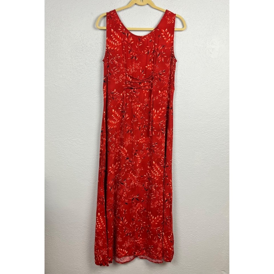 Vintage Teddi Dresses Women's Red Floral Sleeveless Maxi Dress Size 12