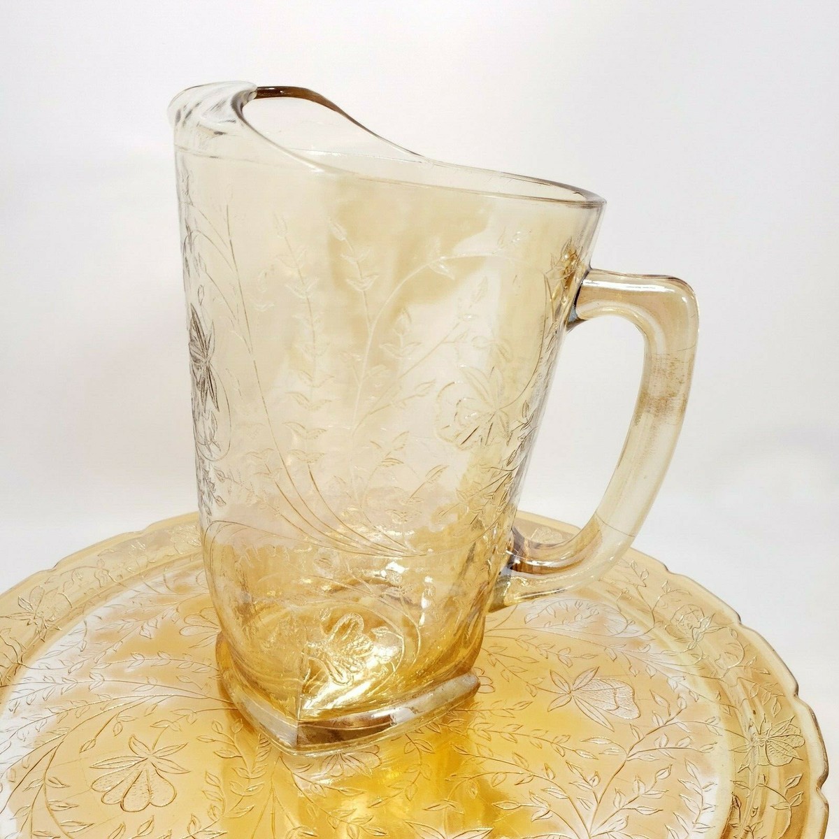 JEANNETTE GLASS Carnival Floragold Louisa Iridescent Pitcher