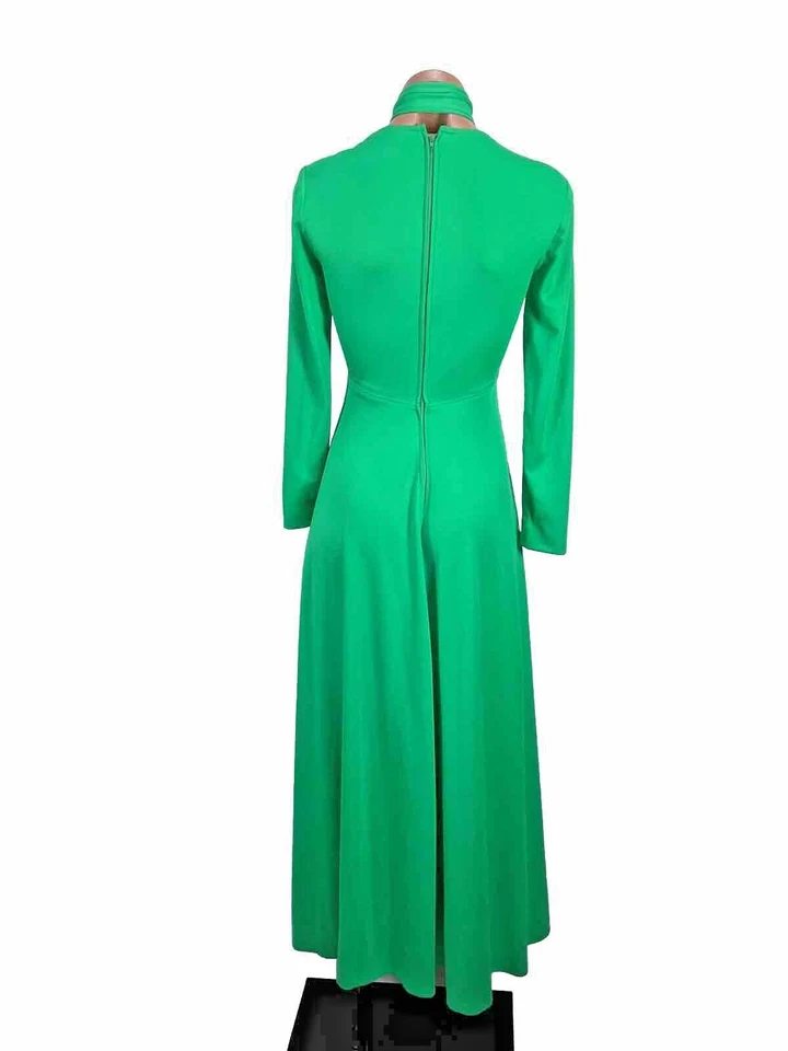 Victor Costa длинным рукавом макси платье винтажный 60-х 70-х Kelly зеленый v-образным вырезом размер 6 - Изображение 2 из 4