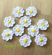 10 NEW HANDMADE  CROCHET FLOWERS  WHITE SIZE 6 CM