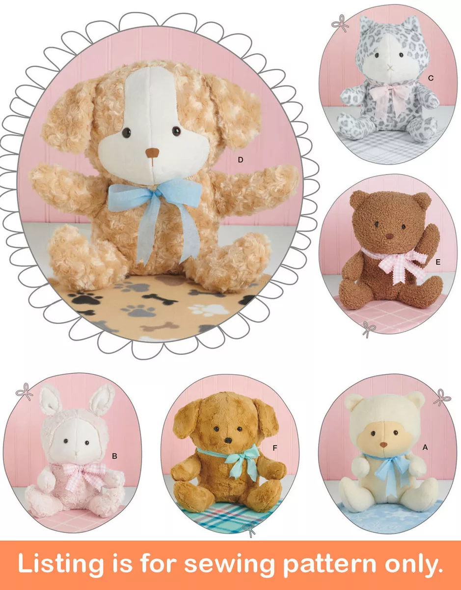 SEWING PATTERN Sew Stuffed Animal Soft Toy Teddy Bear Bunny Rabbit Dog Cat  9838