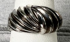 Large Modernist Sterling Double Shell or Rope Ring - SIGNED SIZE 8.5 - 8.3g