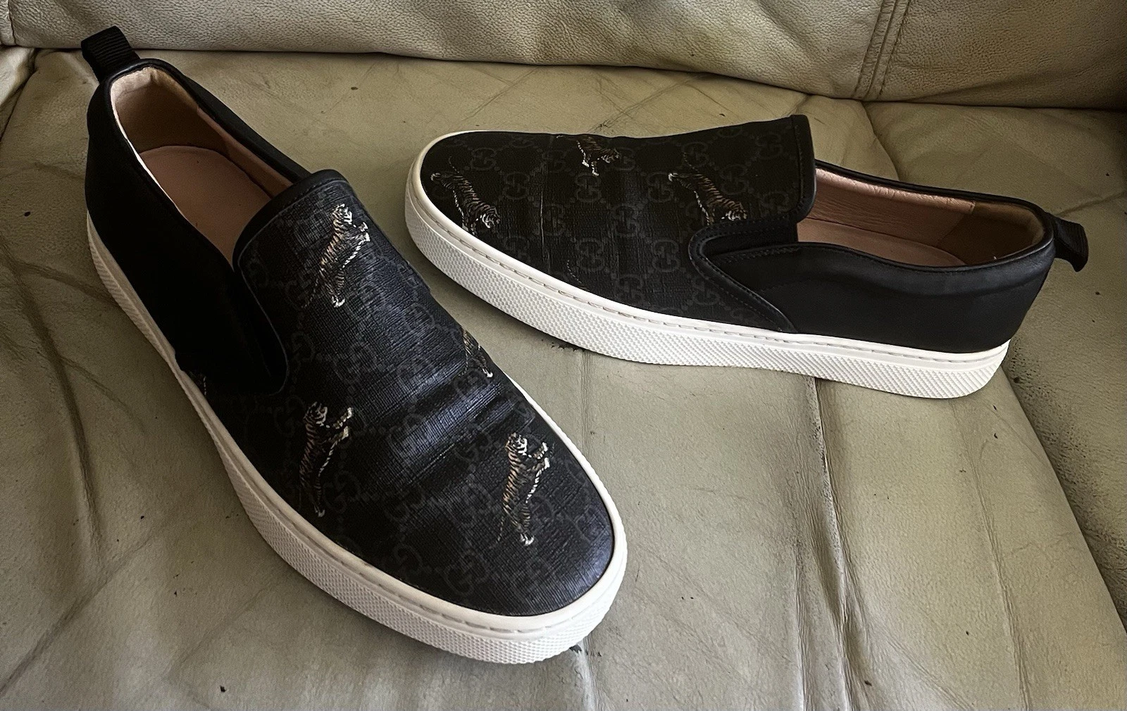 Baskets à enfiler authentiques Gucci Tigers Supreme GG monogramme homme taille 8   US 8,5