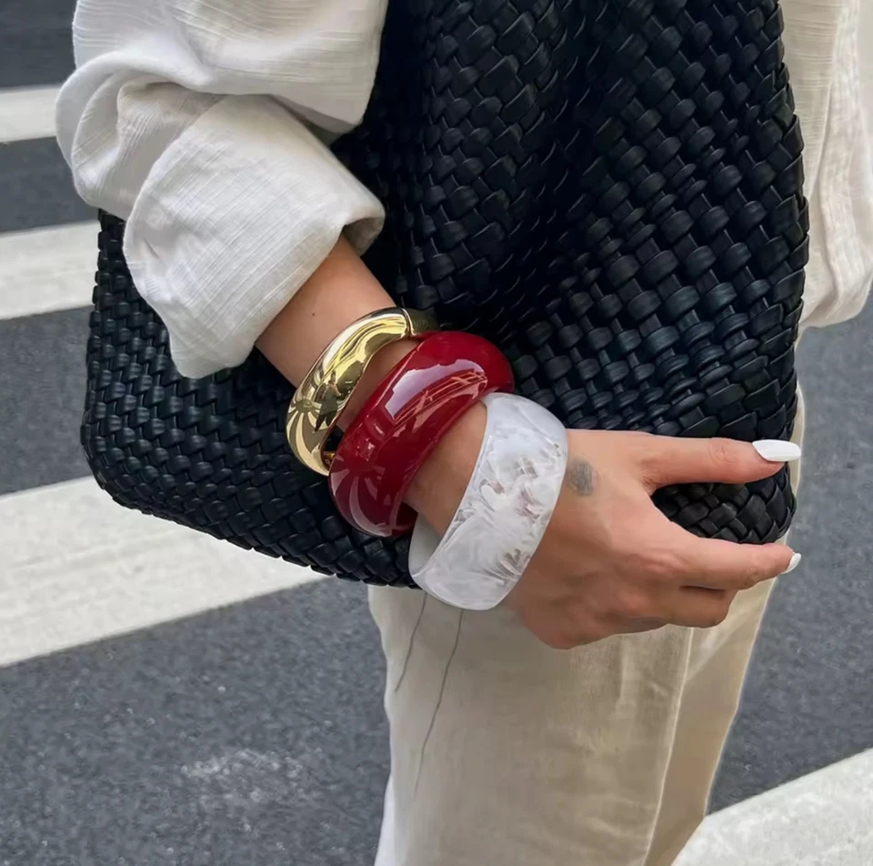 3 Styles Y2K Boho Resin Wide Bangles | Red, White & Gold Geometric Chic Bracelet - Image 2 of 4