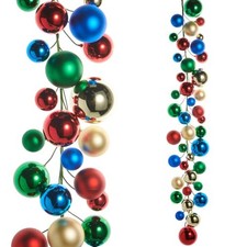 RAZ Multicolor Christmas Ball Garland, 48 Inches Red Blue Green Gold Ornaments