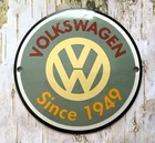 VINTAGE 6" Dome VOLKSWAGEN VW SINCE 1949 GASOLINE PUMP PORCELAIN OIL GAS SIGN