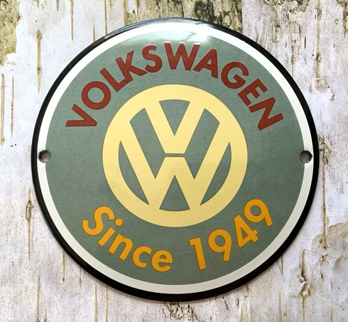 VINTAGE 6" Dome VOLKSWAGEN VW SINCE 1949 GASOLINE PUMP PORCELAIN OIL GAS SIGN