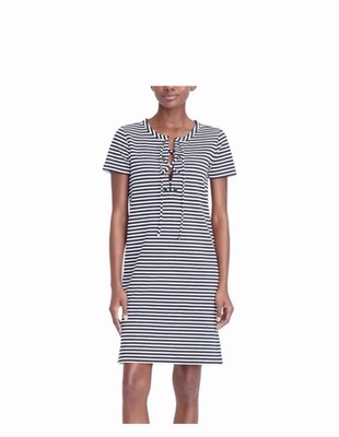 J.Crew Factory- Stripe Lace-Up Short Sleeve Nautical Dress- Large -Navy & White