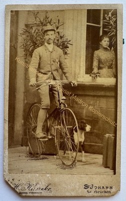 orig. CDV Foto Fotografie Mann Bild alt um 1880 St. Johann Fahrrad Radfahren