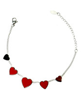 Bracciale con cuori in smalto rosso e acciaio