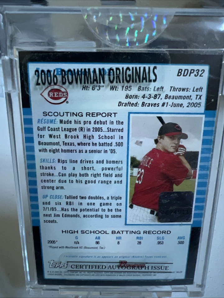 Bowman Chrome Jay Bruce 2006 en tarjeta automática 327/434 sellado de Bowman. Foto 2 de 2