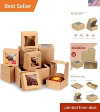 Cookie Boxes with Window, 6x6x3in Brown Bakery Boxes for Treats, Small Cake, ...