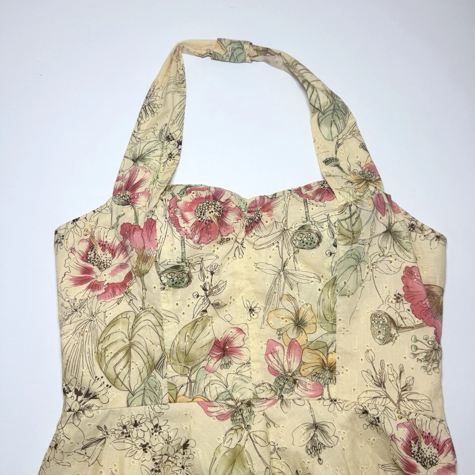 黄色花卉孔眼吊带迷笛连衣裙 14 Cottagecore 乡村圆裙 — 第 3/4 张图片