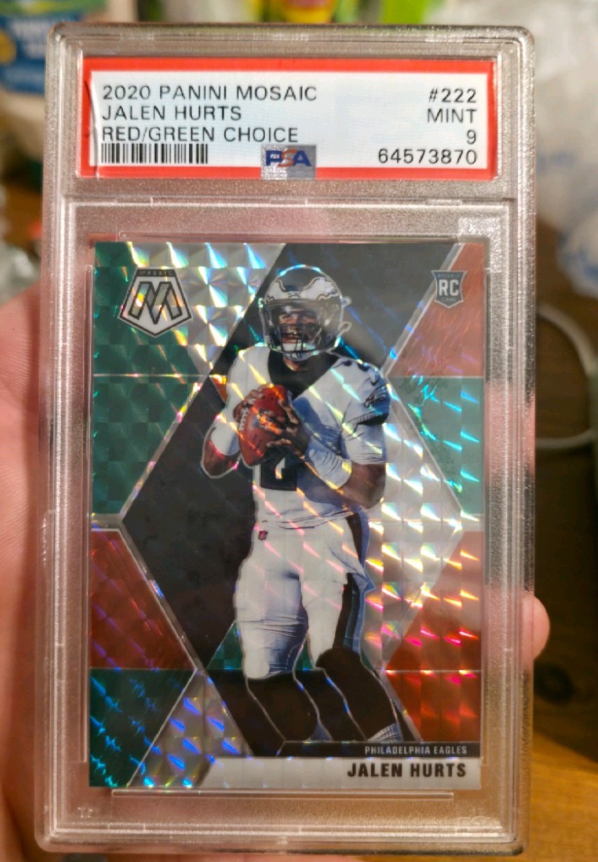 2020 Panini Mosaic Rookies Jalen Hurts 222 Choice Mosaic Red and Green Prizm (RC