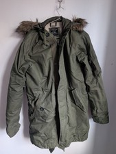 Superdry Khaki Green Fur Trimmed Hooded Coat Size M (T8)