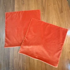 Pottery Barn Orange Velvet Pillow Covers Zip 18” Square Cotton Linen Solid NWOT