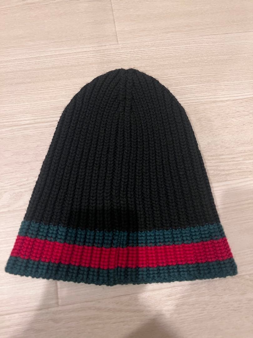 GUCCI Beanie Hat Web Line Red Green Black 100% Wool Size: M 58cm