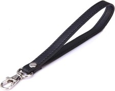 Leather Wrist Strap Wristlet for Purse Plain Leather Black With Silver Clasp