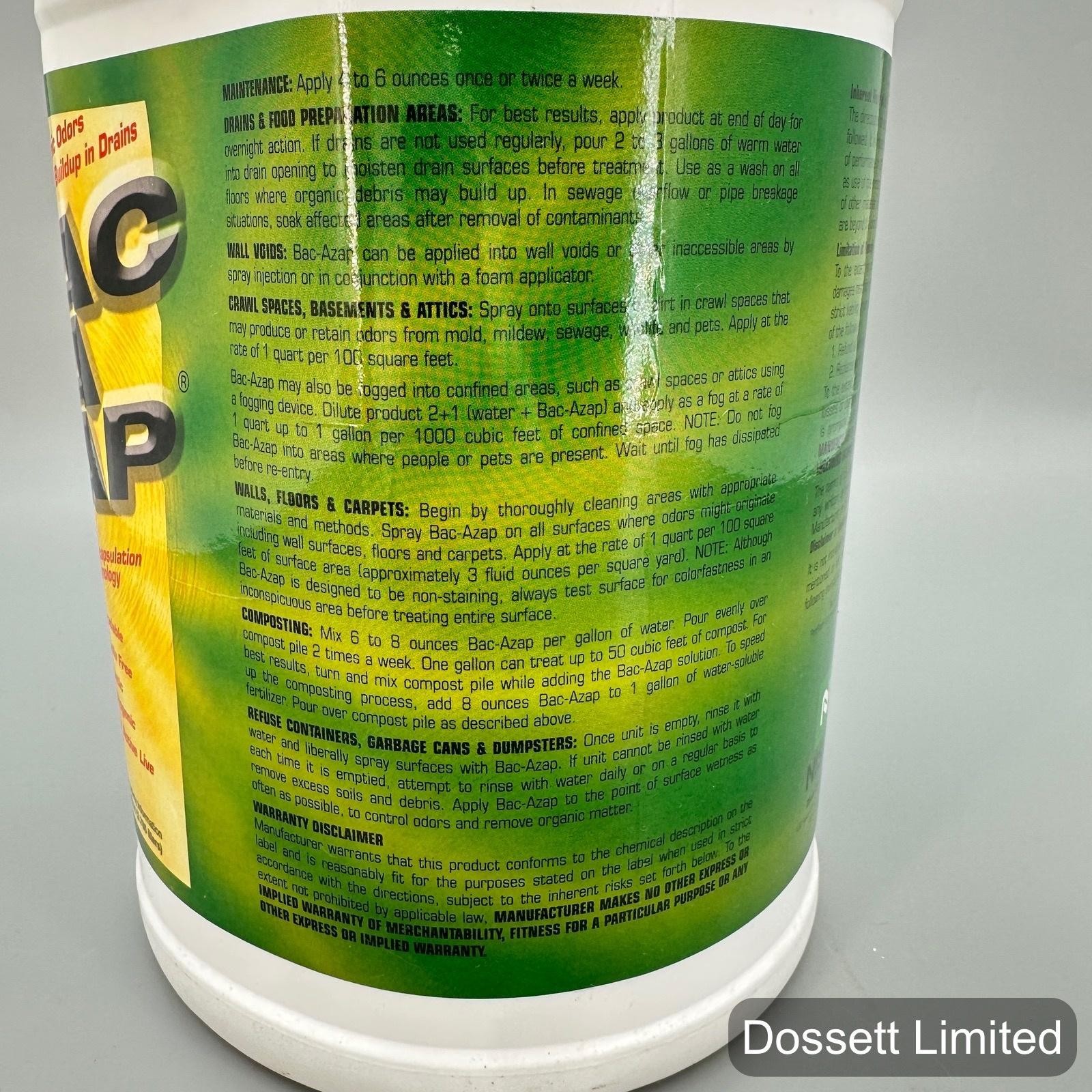 Nisus BAC-A-ZAP Odor Eliminator Drain Cleaner 1 Gallon Biodegradable ...