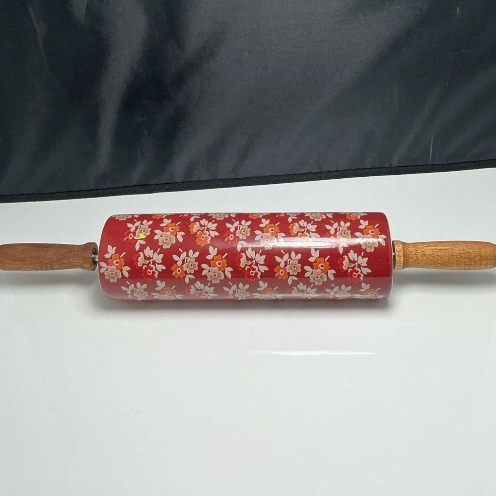 Retired Pioneer Woman Rolling Pin Fall Flowers Burgundy Autumn Harvest Ceramic
