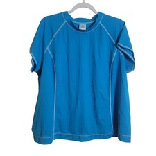 Lands End Womens Plus 2X Blue Short Sleeve Rash Guard Swim Shirt 20W-22W Beach