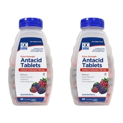 2 Pack Quality Choice Extra Strength Assorted Berries Antacid Chewable 96 Each