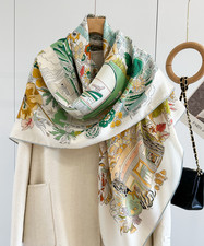 70 Cashmere 30 Silk Wrap Scarf Green garden Print Double Face Print Shawl 53''