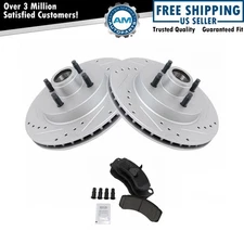 Front Posi Ceramic Brake Pad & Performance Drilled Slotted Coated Rotor